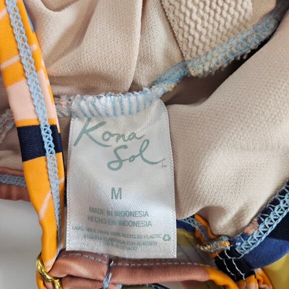 Kona Sol One Piece Swim Orange Tropical Side Cinch Medium - Picture 4 of 7